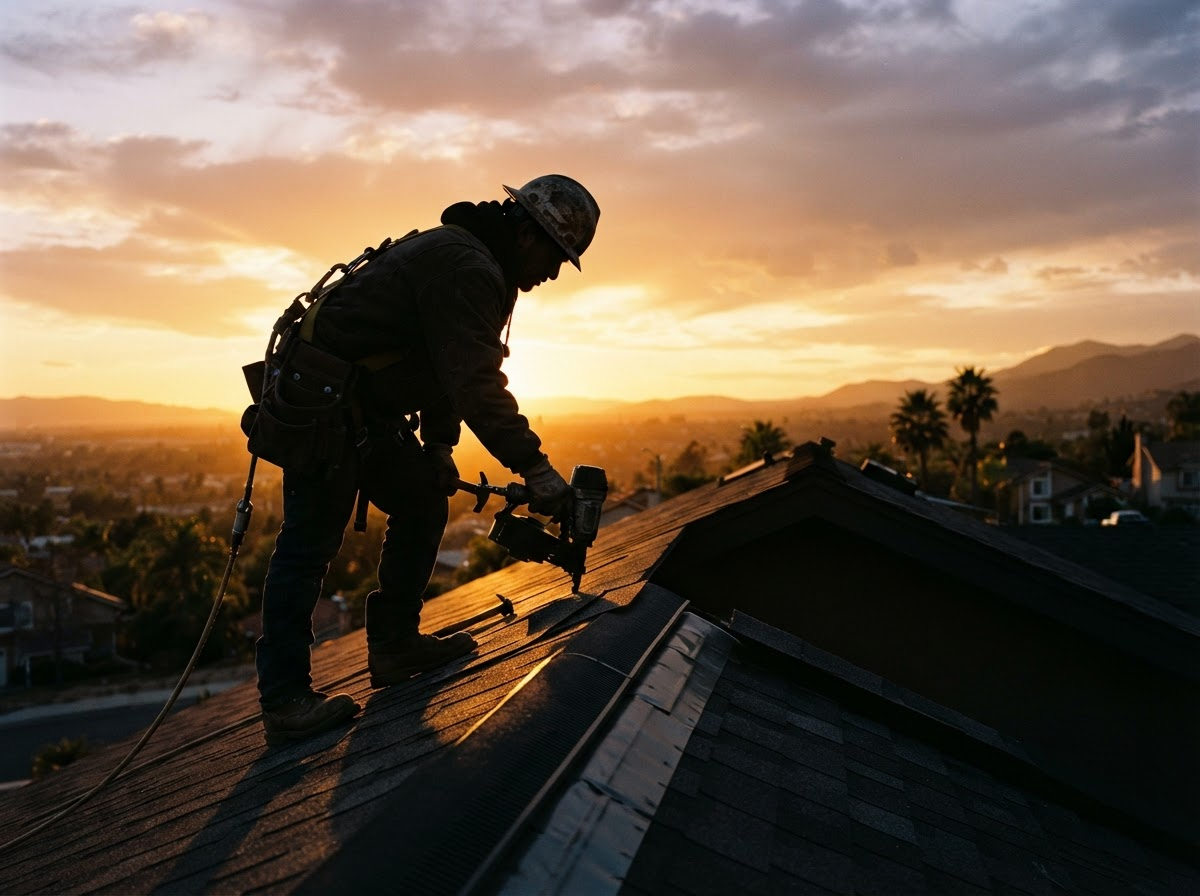 Roofing craftsman at work