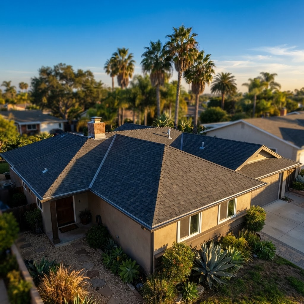 Southern California residential roof at golden hour